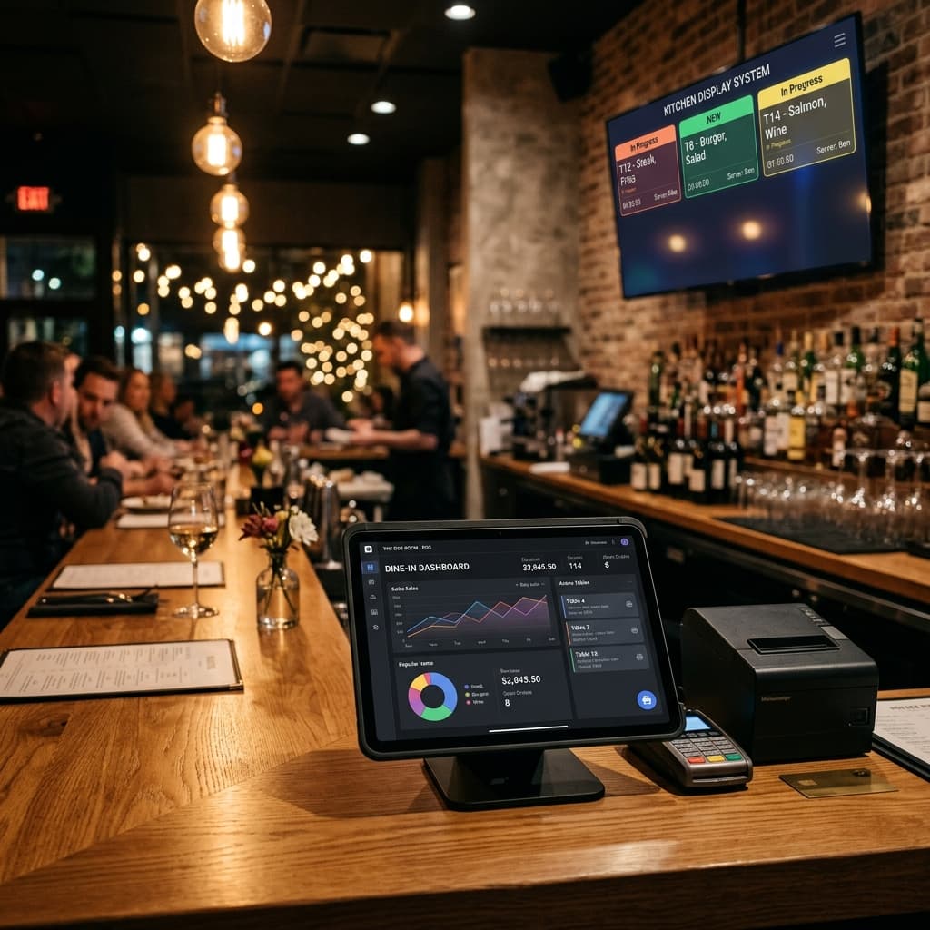 RAGS-POS software on tablet and KDS TV